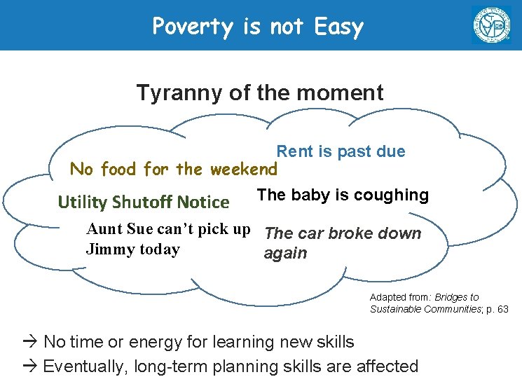 Poverty is not Easy § Tyranny of the moment Rent is past due No