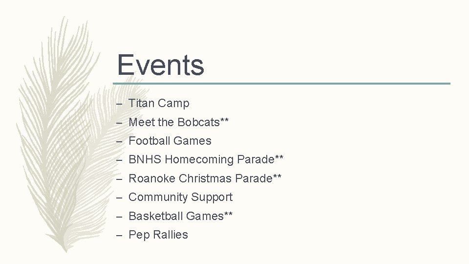 Events – Titan Camp – Meet the Bobcats** – Football Games – BNHS Homecoming