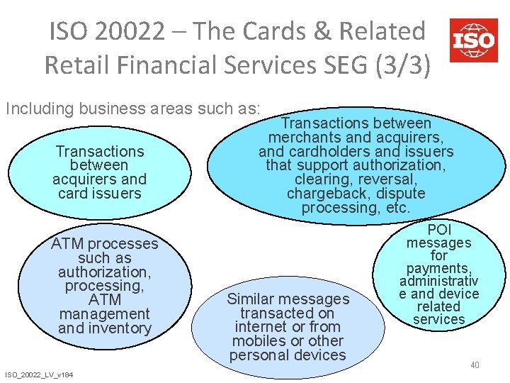ISO 20022 – The Cards & Related Retail Financial Services SEG (3/3) Including business