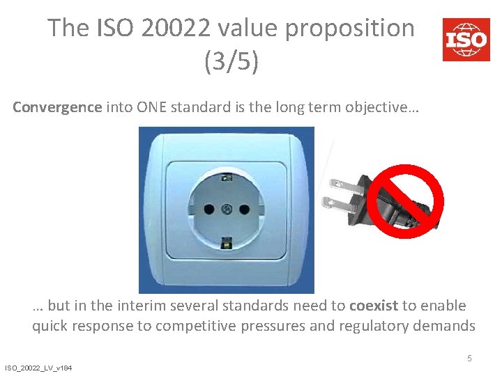 The ISO 20022 value proposition (3/5) Convergence into ONE standard is the long term