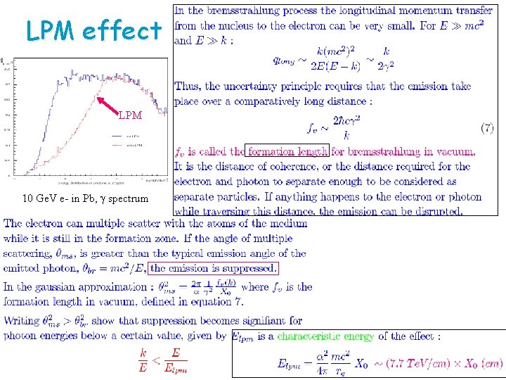 LPM effect LPM 10 Ge. V e in Pb, g spectrum 