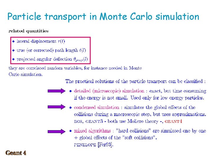 Particle transport in Monte Carlo simulation 