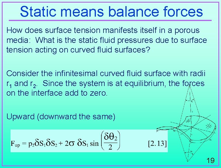 Static means balance forces How does surface tension manifests itself in a porous media: