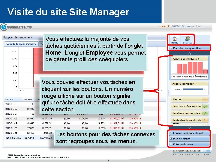 Visite du site Site Manager Vous effectuez la majorité de vos tâches quotidiennes à