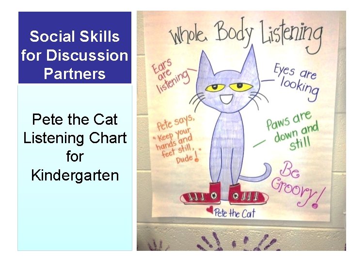 Social Skills for Discussion Partners Pete the Cat Listening Chart for Kindergarten 