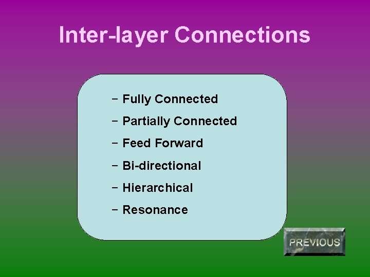 Inter-layer Connections − Fully Connected − Partially Connected − Feed Forward − Bi-directional −