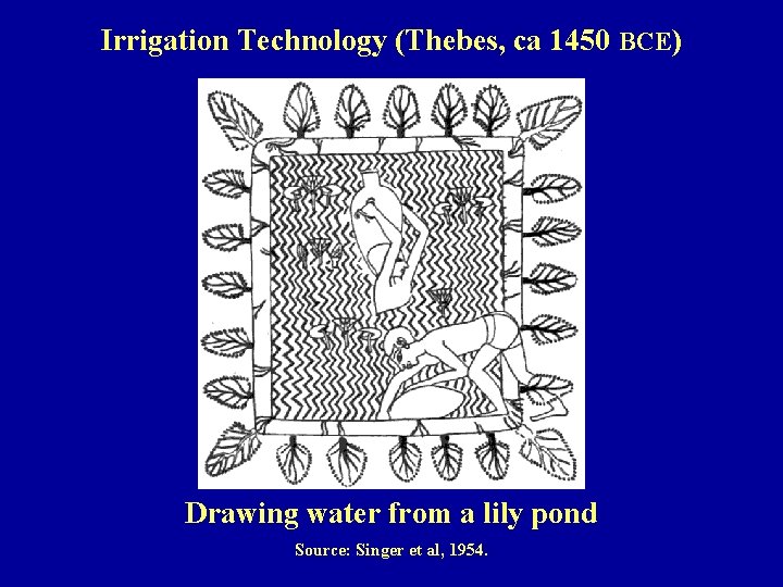 Irrigation Technology (Thebes, ca 1450 BCE) Drawing water from a lily pond Source: Singer