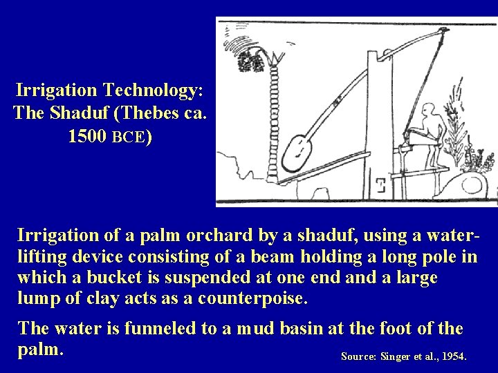 Irrigation Technology: The Shaduf (Thebes ca. 1500 BCE) Irrigation of a palm orchard by