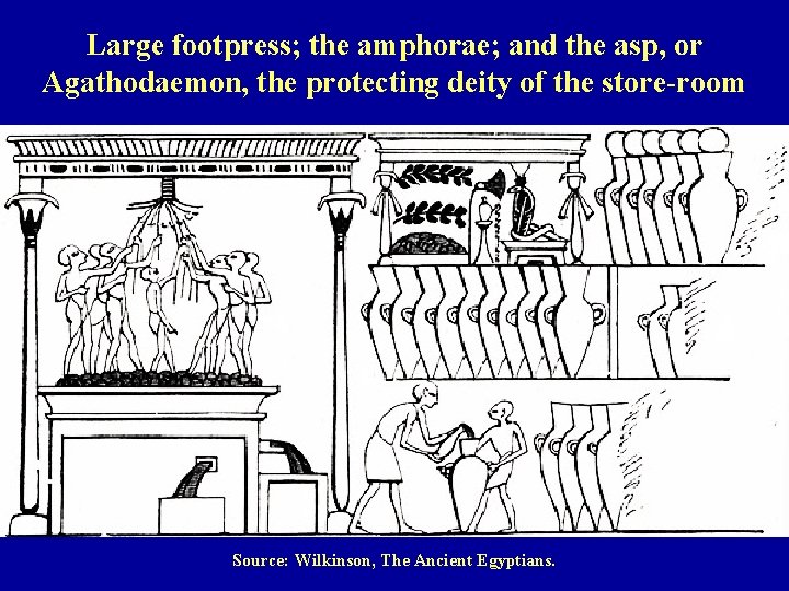 Large footpress; the amphorae; and the asp, or Agathodaemon, the protecting deity of the