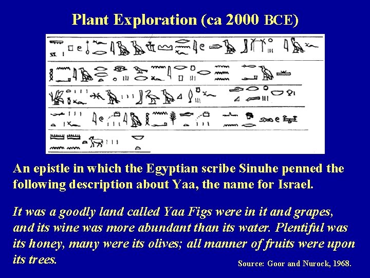 Plant Exploration (ca 2000 BCE) An epistle in which the Egyptian scribe Sinuhe penned