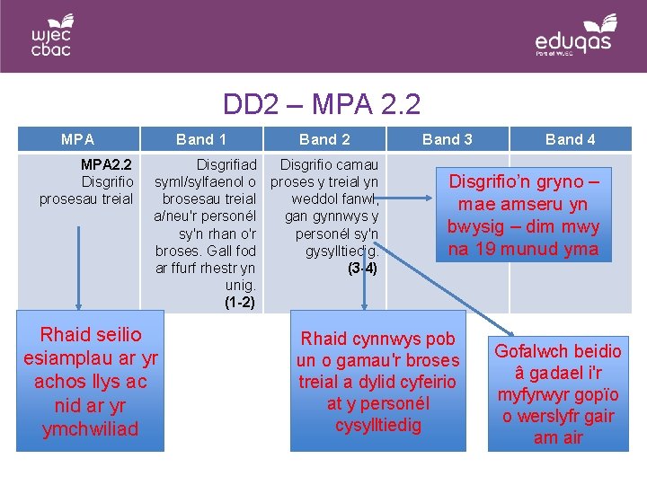 DD 2 – MPA 2. 2 Disgrifio prosesau treial Band 1 Band 2 Disgrifiad