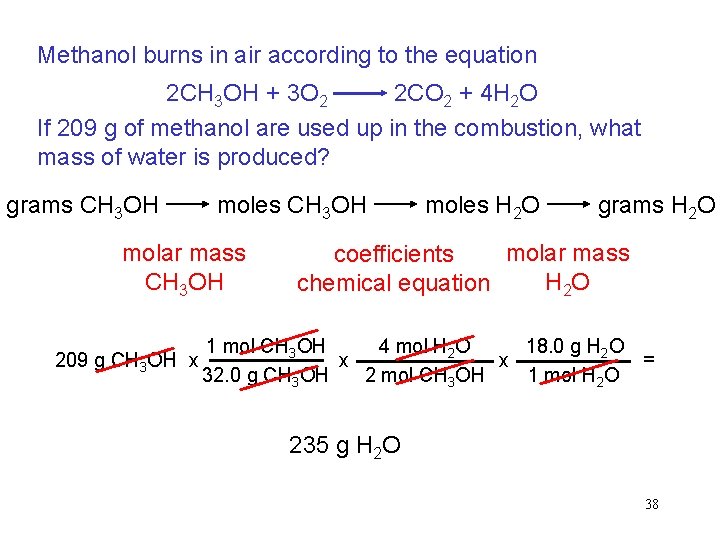 Methanol burns in air according to the equation 2 CH 3 OH + 3