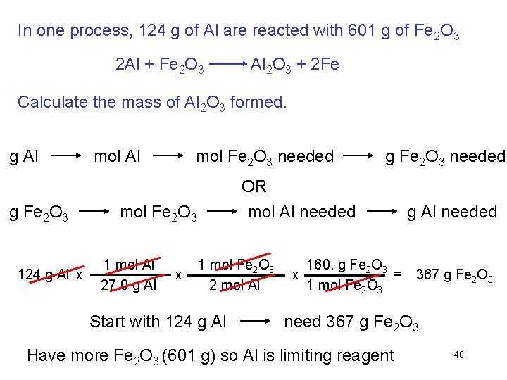In one process, 124 g of Al are reacted with 601 g of Fe