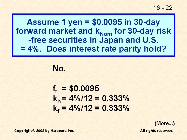 16 - 22 Assume 1 yen = $0. 0095 in 30 -day forward market