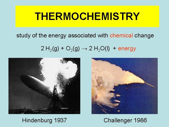 THERMOCHEMISTRY study of the energy associated with chemical change 2 H 2(g) + O THERMOCHEMISTRY study of the energy associated with chemical change 2 H 2(g) + O