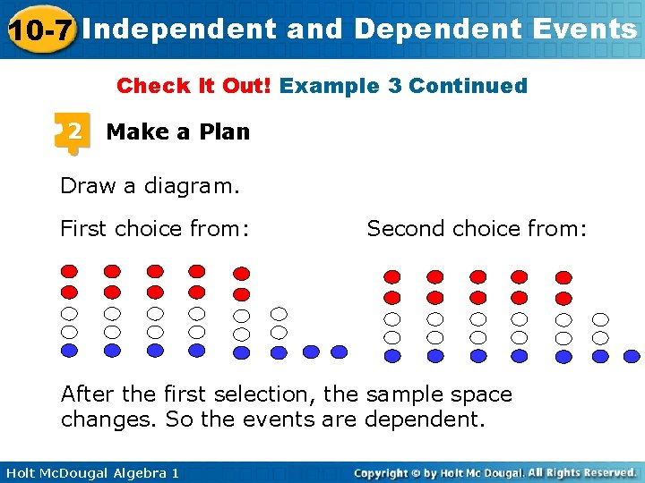 10 -7 Independent and Dependent Events Check It Out! Example 3 Continued 2 Make