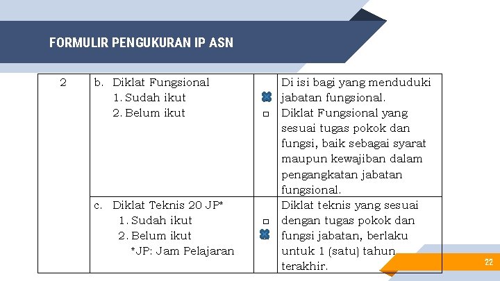 FORMULIR PENGUKURAN IP ASN 2 b. Diklat Fungsional 1. Sudah ikut 2. Belum ikut