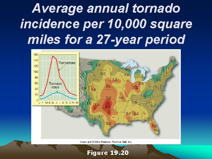 Average annual tornado incidence per 10, 000 square miles for a 27 -year period