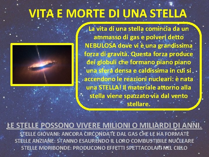 VITA E MORTE DI UNA STELLA La vita di una stella comincia da un VITA E MORTE DI UNA STELLA La vita di una stella comincia da un
