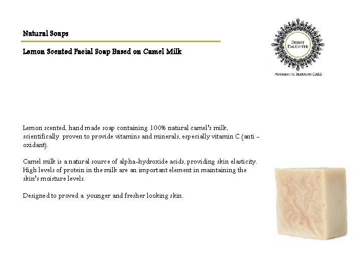 Natural Soaps Lemon Scented Facial Soap Based on Camel Milk Lemon scented, hand made