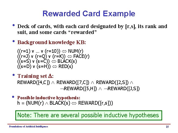 Rewarded Card Example i Deck of cards, with each card designated by [r, s],