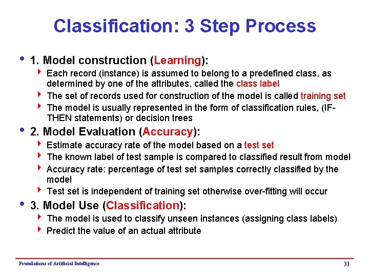 Classification: 3 Step Process i 1. Model construction (Learning): 4 Each record (instance) is