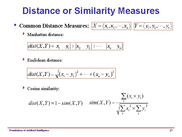 Distance or Similarity Measures i Common Distance Measures: 4 Manhattan distance: 4 Euclidean distance: