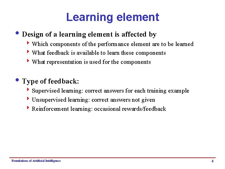 Learning element i Design of a learning element is affected by 4 Which components