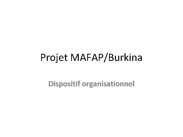 Projet MAFAP/Burkina Dispositif organisationnel 
