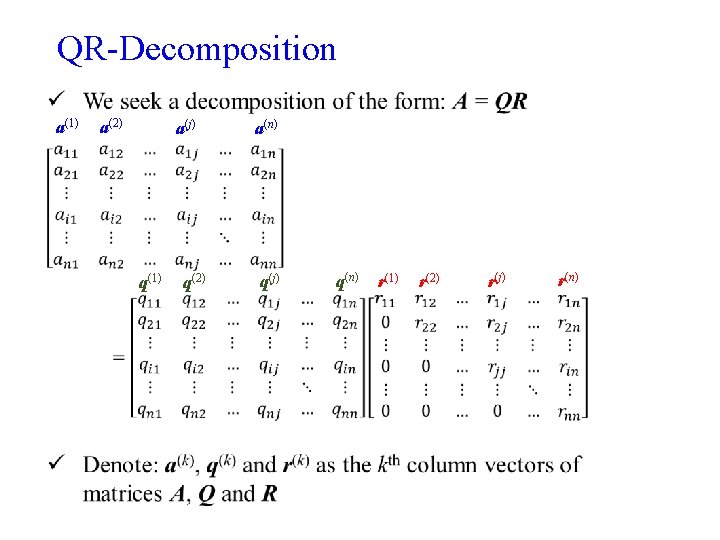 QR-Decomposition a(1) a(2) a(j) q(1) q(2) a(n) q(j) q(n) r(1) r(2) r(j) r(n) 
