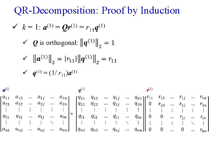 QR-Decomposition: Proof by Induction a(1) q(1) r(1) 