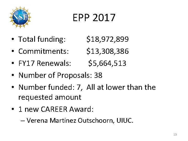 EPP 2017 Total funding: $18, 972, 899 Commitments: $13, 308, 386 FY 17 Renewals: