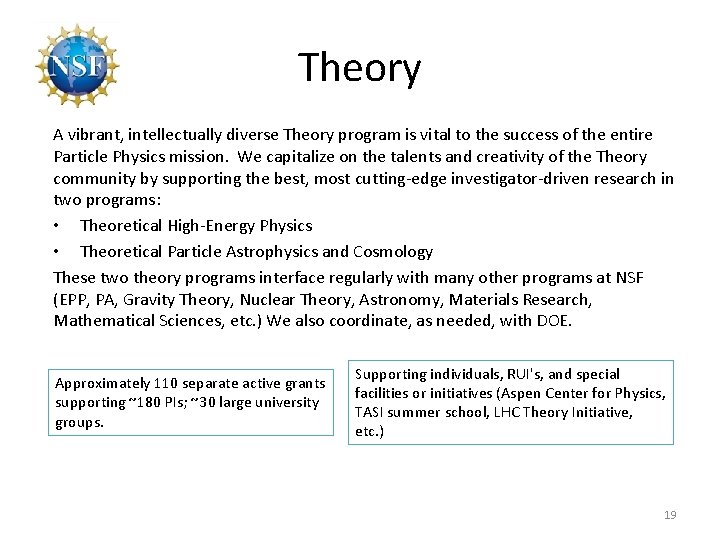 Theory A vibrant, intellectually diverse Theory program is vital to the success of the