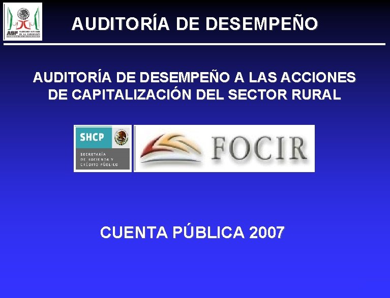 AUDITORÍA DE DESEMPEÑO A LAS ACCIONES DE CAPITALIZACIÓN DEL SECTOR RURAL CUENTA PÚBLICA 2007