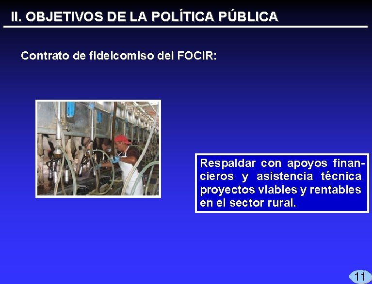 II. OBJETIVOS DE LA POLÍTICA PÚBLICA Contrato de fideicomiso del FOCIR: Respaldar con apoyos