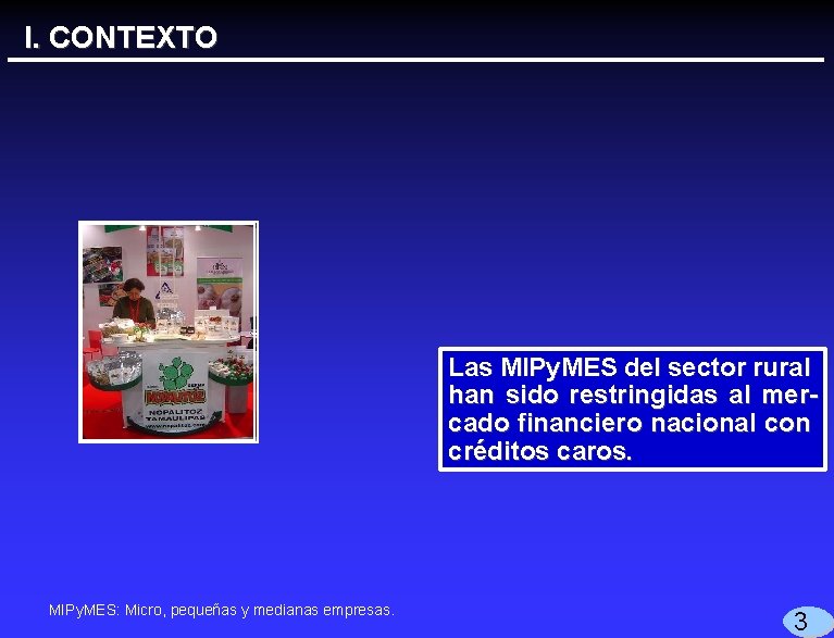 I. CONTEXTO Las MIPy. MES del sector rural han sido restringidas al mercado financiero