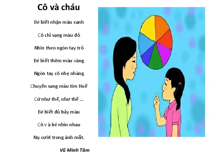 Cô và cháu Bé biết nhận màu xanh Cô chỉ sang màu đỏ Nhìn