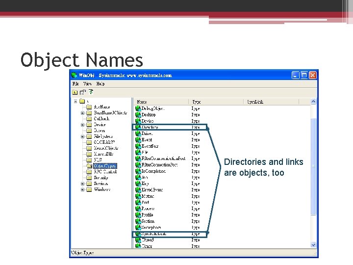 Object Names Directories and links are objects, too 