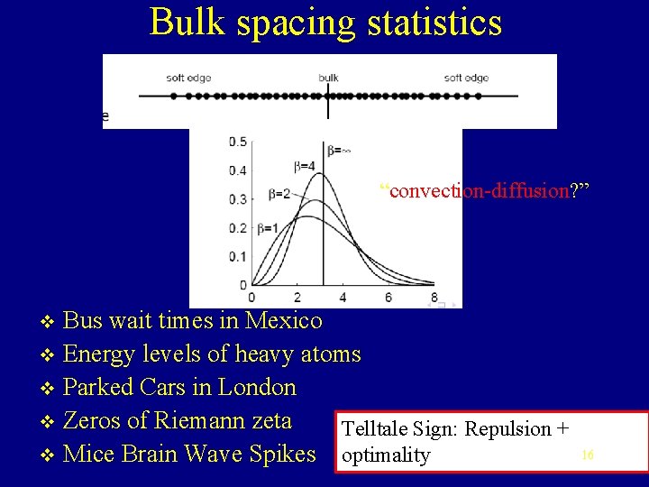 Bulk spacing statistics “convection-diffusion? ” Bus wait times in Mexico v Energy levels of