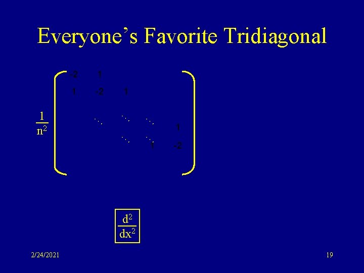 Everyone’s Favorite Tridiagonal 1 n 2 -2 1 1 -2 1 … … …