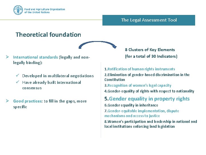 The Legal Assessment Tool Theoretical foundation Ø International standards (legally and nonlegally binding): ü