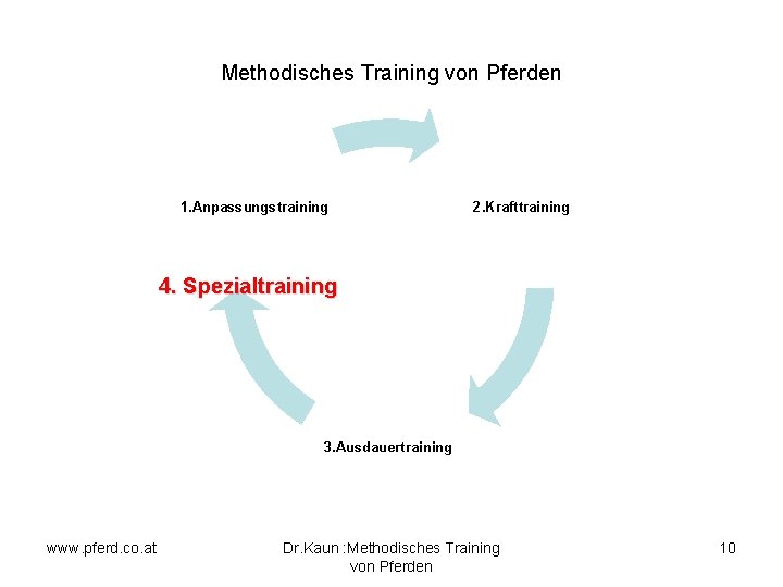 Methodisches Training von Pferden 1. Anpassungstraining 2. Krafttraining 4. Spezialtraining 3. Ausdauertraining www. pferd.