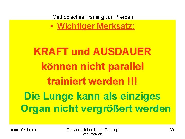 Methodisches Training von Pferden • Wichtiger Merksatz: KRAFT und AUSDAUER können nicht parallel trainiert