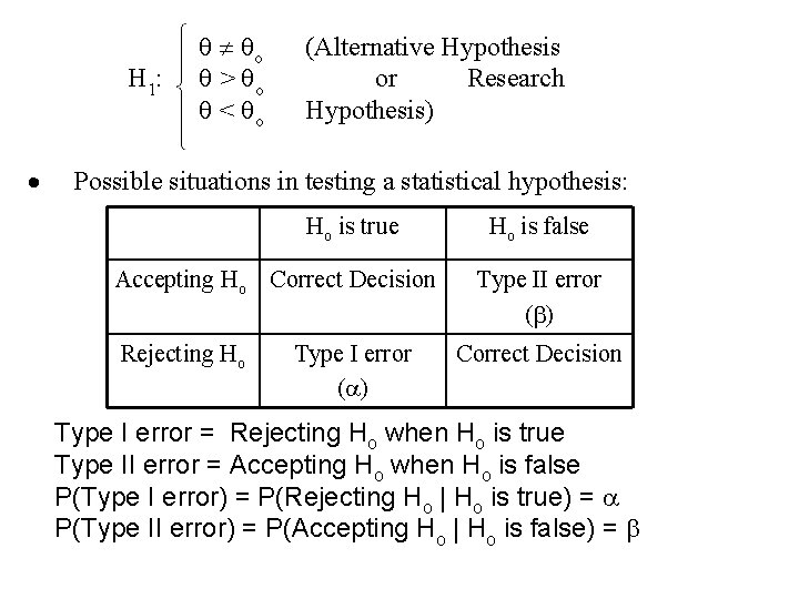  o (Alternative Hypothesis H 1: > o or Research < o Hypothesis) ·