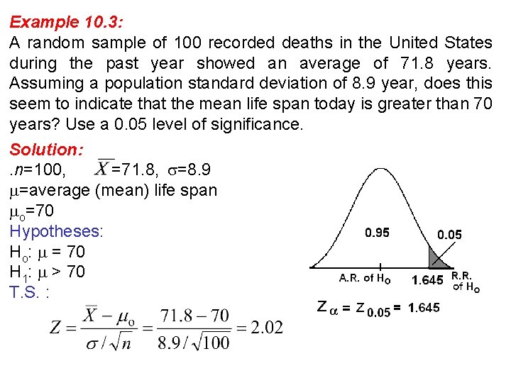 Example 10. 3: A random sample of 100 recorded deaths in the United States