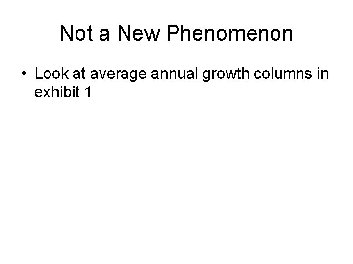 Not a New Phenomenon • Look at average annual growth columns in exhibit 1