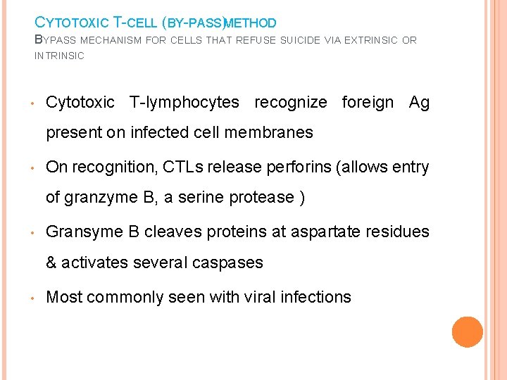 CYTOTOXIC T-CELL (BY-PASS)METHOD BYPASS MECHANISM FOR CELLS THAT REFUSE SUICIDE VIA EXTRINSIC OR INTRINSIC