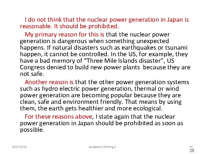 I do not think that the nuclear power generation in Japan is reasonable. It