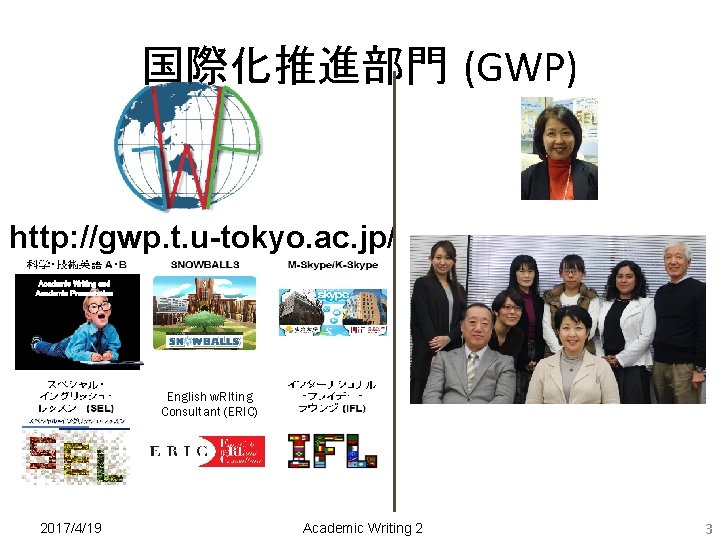 国際化推進部門 (GWP) http: //gwp. t. u-tokyo. ac. jp/ Academic Writing and Academic Presentation English