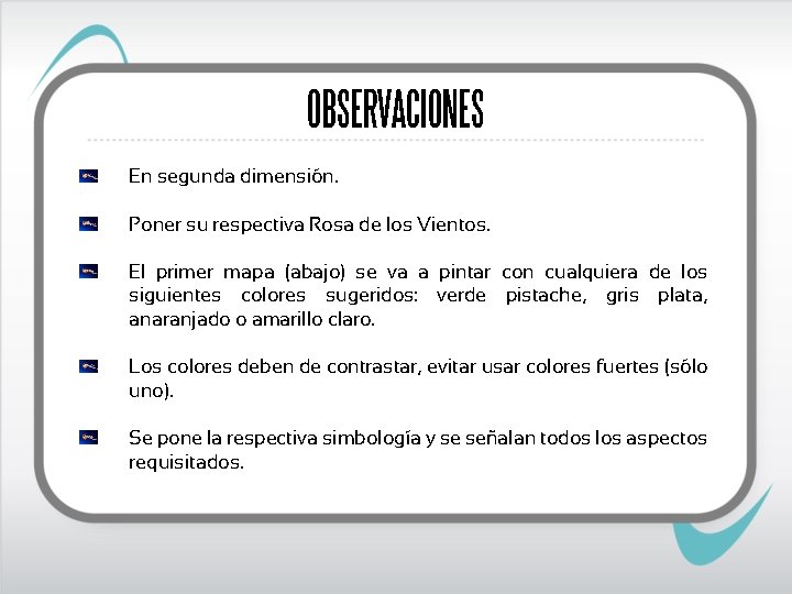 OBSERVACIONES En segunda dimensión. Poner su respectiva Rosa de los Vientos. El primer mapa